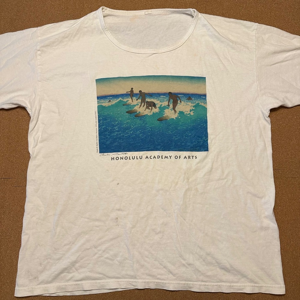 Honolulu Academy of Arts T-Shirt Mens XL White Surfing Charles Bartlett Vintage